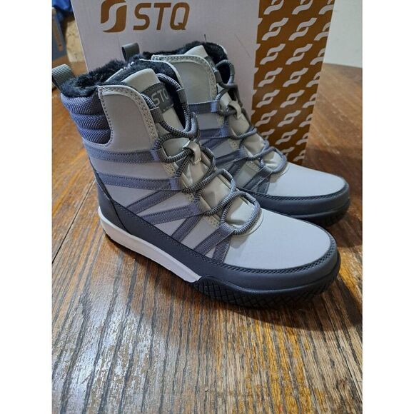 New 6 STQ Grey Winter Walking Boots Zip Lightweight Cozy Ankle Boots Booties NWT - Picture 7 of 10
